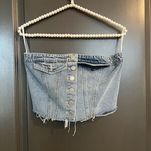 Denim Button-Up Strapless Top